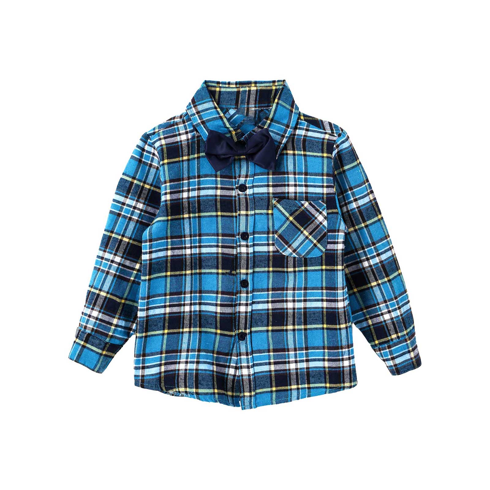 Camisas a cuadros de para niños, ropa de algodón de manga larga con lazo, camisas para bebés, primavera y otoño, de 1 a 10 años