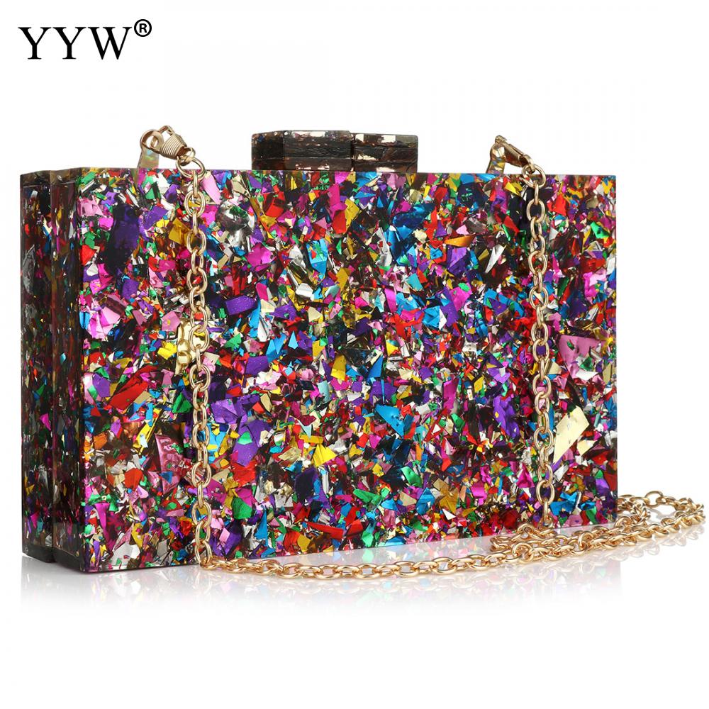Nova carteira elegante multi-color sequin noite saco de luxo feminino festa de núpcias baile de formatura blingbling bolsa de embreagem de casamento acrílico