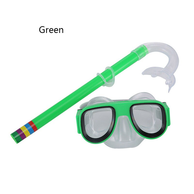 Barn 3-8 år gamle børn sikkert snorkling dykning maske + snorkel sæt pvc 5 farver scuba svømning sæt vandsport: Grøn