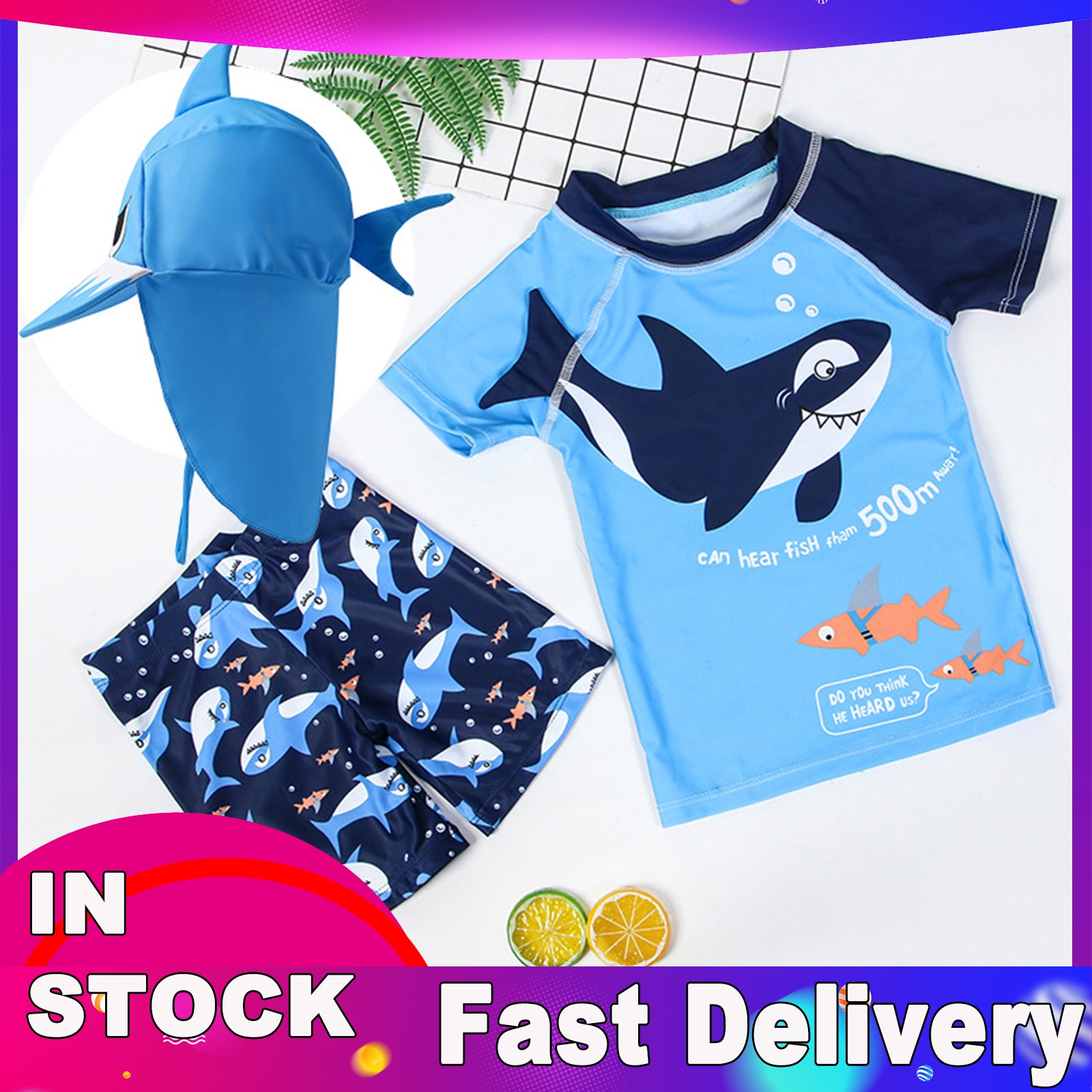 Maillot de bain Kawaii pour bébés garçons, haut + short + chapeau, dessin animé, lettres de poisson, ensemble pour enfants, 4 #