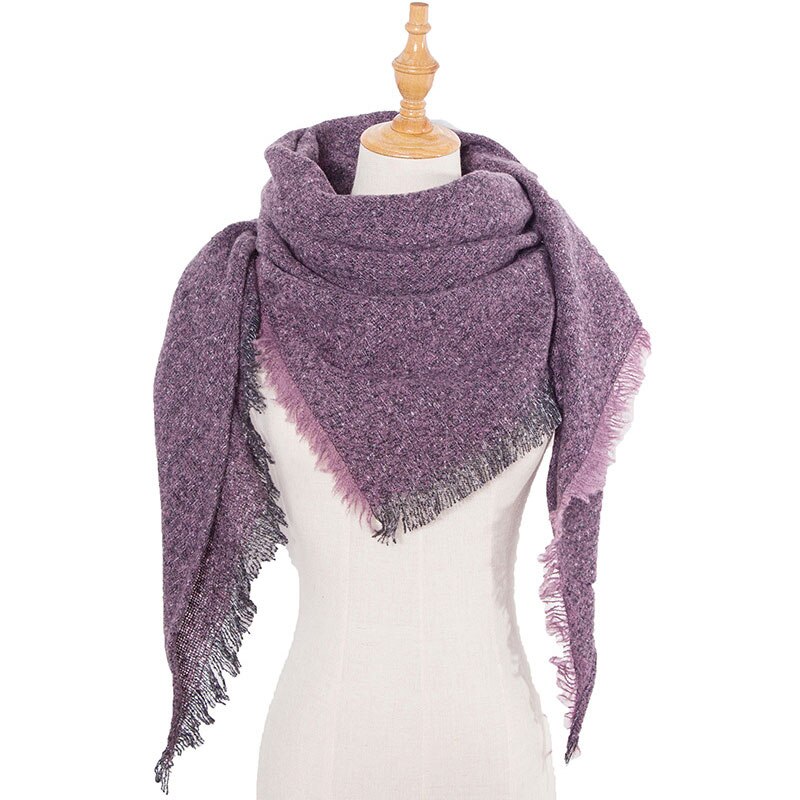 Women Winter Warm Scarf Knit Pashmina Bandana Solid Female Warm Triangle Double Size Scarves Blanket Shawls And Wraps Bufanda: Purple 
