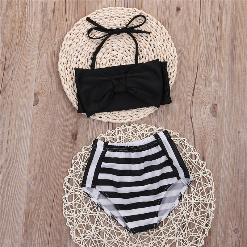 Söt baby barn flicka bikini set badkläder randig triangel rosett simbaddräkt baddräkt stolt prinsessa strandkläder