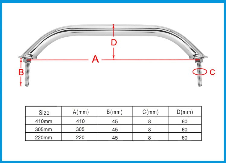 Marine Grade SS 316 Grab Handle Door Handrail Grip Rail Grab Bar Handle with bolt Boat Hatch Yacht Marine Bathroom Hardware