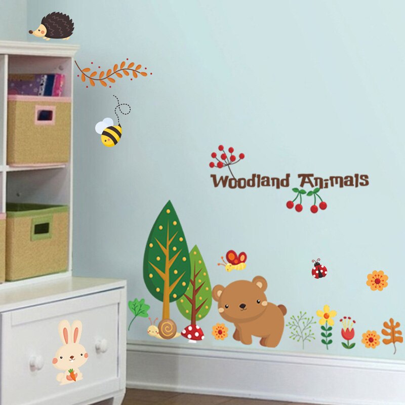 Cartoon woodland dieren Muursticker voor kinderen kamers Home decoration art mural behang Verscheidenheid van dieren nursery stickers