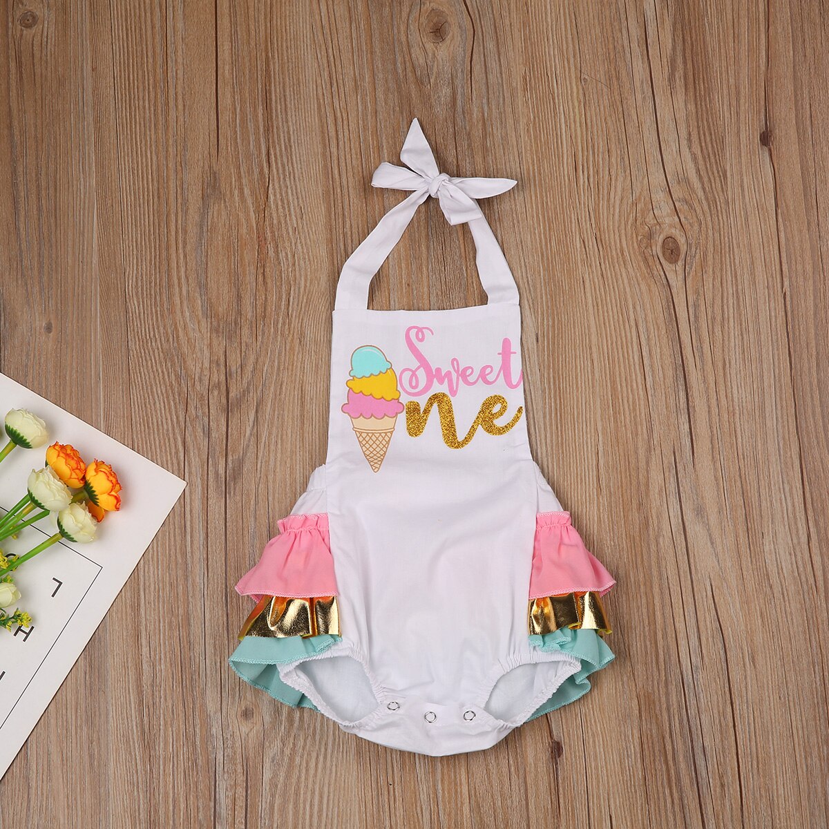 -né enfants bébé filles garçons combishorts sans manches ceinture lettre imprimer dos nu volants combinaisons 0-24M