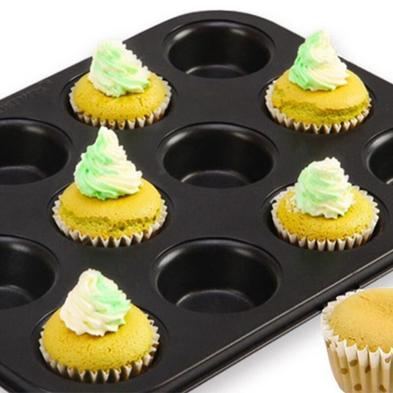 Nonstick 12 Hole Cupcake Pan Carbon Steel Mini Muffin Cupcake Macaroon Pan 12 Cup Cavity