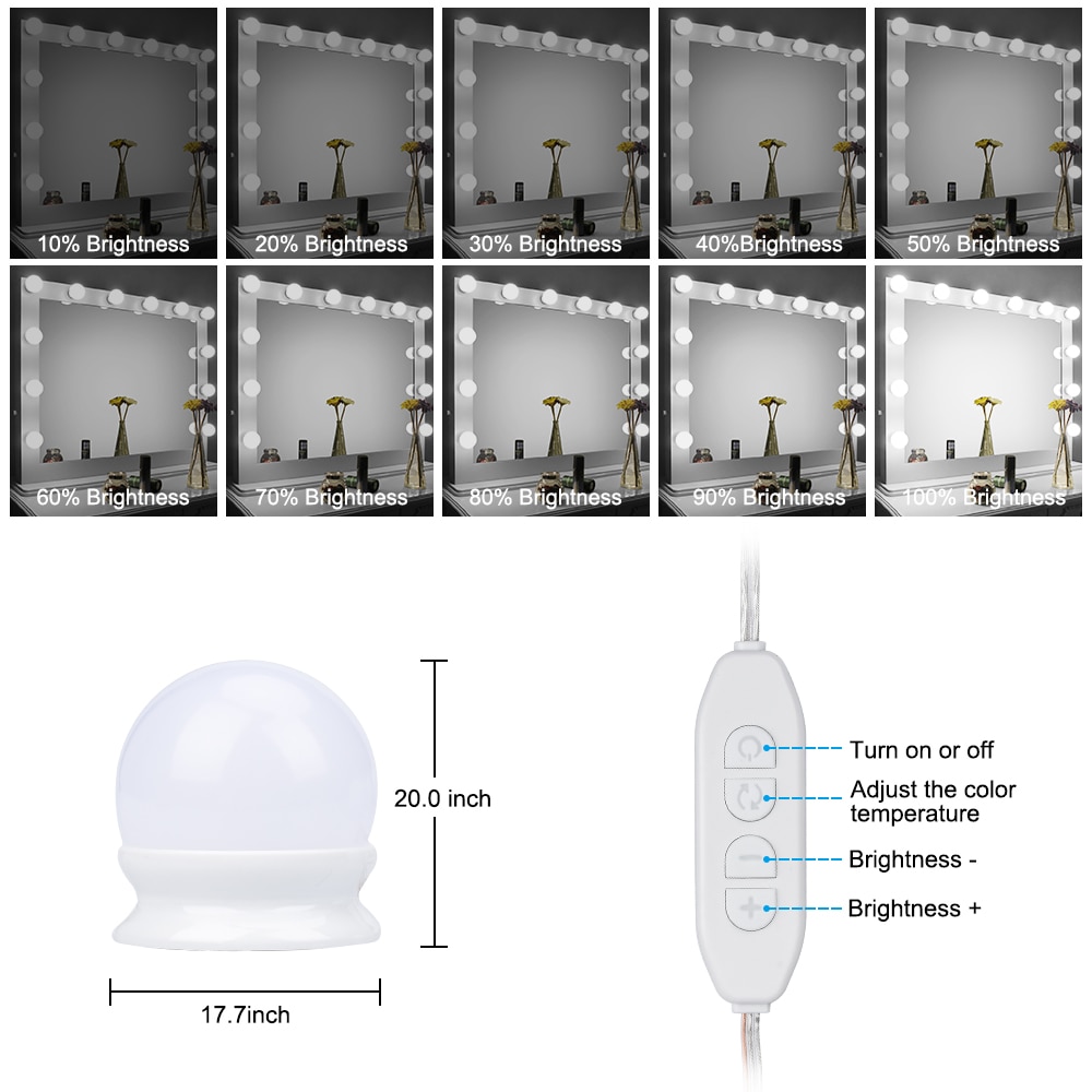 Hollywood Stijl LED Spiegel Licht Makeup Spiegel USB Cosmetische Make Up Lamp 10 Lampen Kit 3 Kleuren Verlichting Schoonheid Dressing