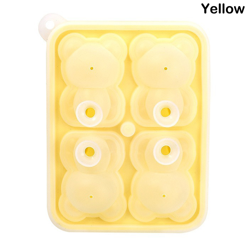 4 Grids Bear Ice Mold 3D Bear Silicone Ice Cube Tray Cartoon DIY Ice Ball Juice Milk Ice Maker Chilled Drinks Kitchen Tool: Red