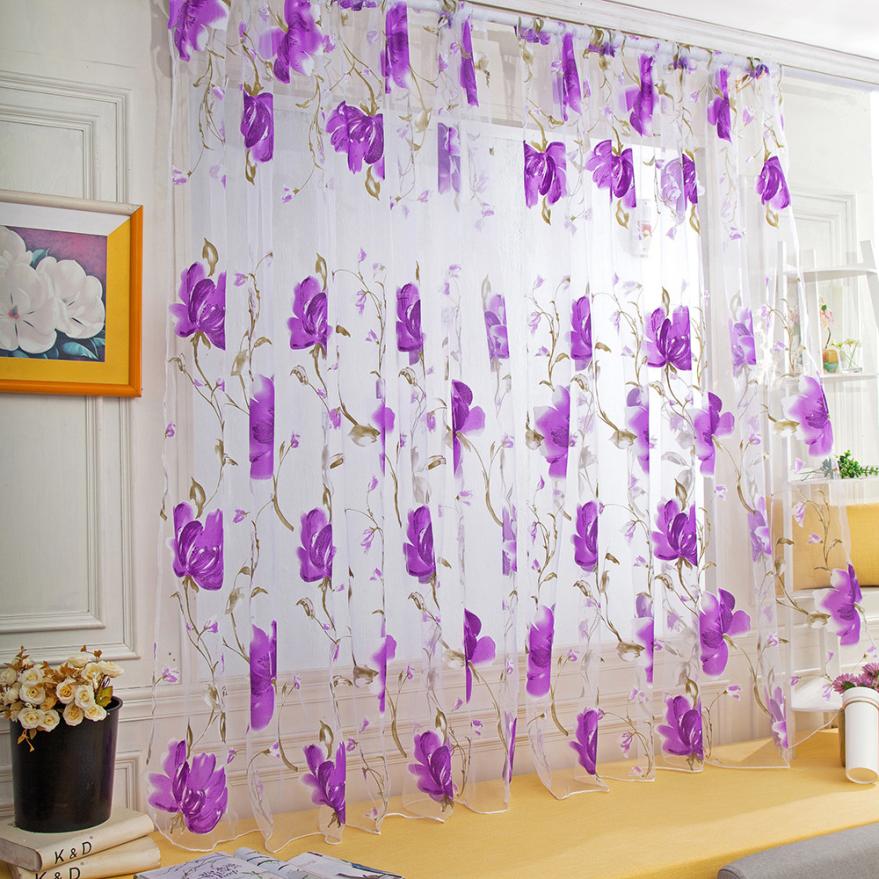 Ouneed – rideau de porte fenêtre en Tulle, 1 pièce, feuilles de vigne, panneau de drapage, écharpe pure, cantonnière, May28: purple