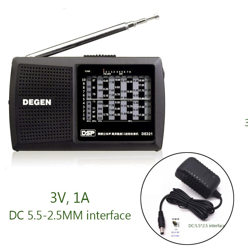 Degen DE321 FM Stereo MW SW Radio DSP World Band Receiver Full band Radio FM: with adapter
