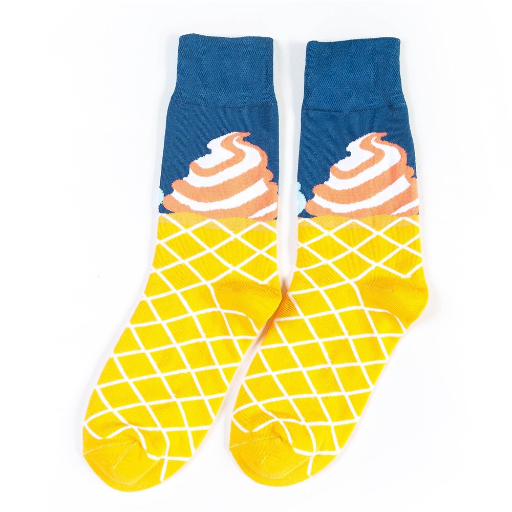 Drôle volcanique Chili Pizza Hamburger frites à motifs hommes heureux coton chaussettes affaires hip hop sport harajuku équipage