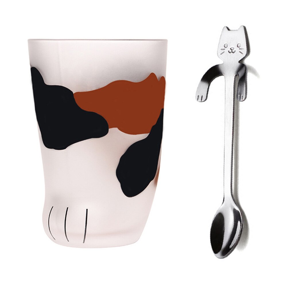 Gato patas tazas lindo vidrio gatos patas taza Oficina vaso, taza de café desayuno leche taza de porcelana con cuchara con forma de gato 5: A 220ml