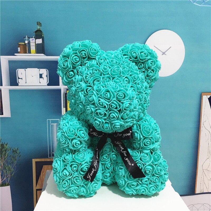 40cm Cute Rose Flower Teddy Bears Foam Bears Wedding Home Decorations Birthday Valentines's D Love Bear Dolls: tiffany blue