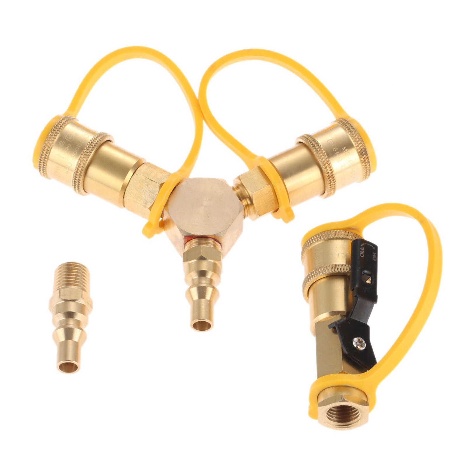 1/4&#39;&#39; RV Propane Quick Connect Y Splitter Adapter Shutoff Valve &amp; Full Flow Male Plug For Gas Grill Fire Pit Gas Stoves