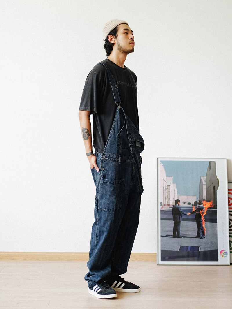 Safari stil denim overalls til mænds funktionelle multi-pocke bib-bukser work cargo bukser mænd baggy bib jeans