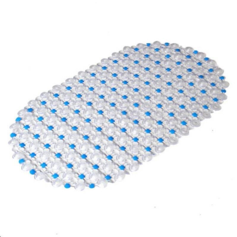 Tub Bath Shower 68x38cm Tub Clear Bubble Mat Safety Anti-slip PVC Floor Mat Rug: Blue