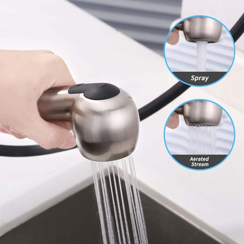 Keukenkraan met uittrekbare kop, vervanging, 2- functies, uittrekbare sproeikop, geborsteld nikkel, ,1 stuks