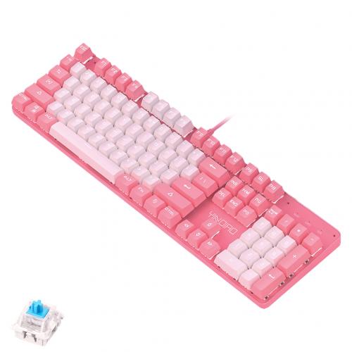 Juegos de teclado y ratón para chica, Teclado mecánico con cable para ordenador de escritorio, color rosa, Punk: White Pink
