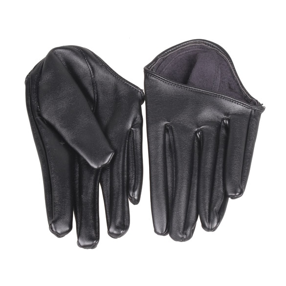 Lady Woman Tight Half Palm Gloves Imitation Leather Five Finger Black
