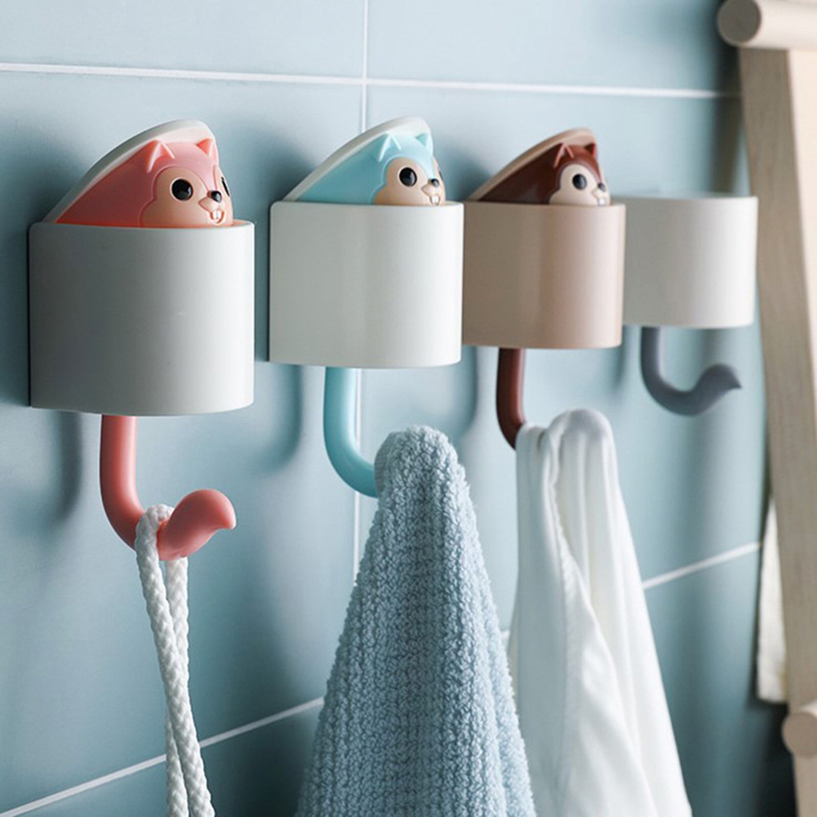 Zelfklevende Cartoon Eekhoorn Haak Creatieve Leuke Muur Haken Zware Keuken Rack Voor Kid Kamer Slaapkamer
