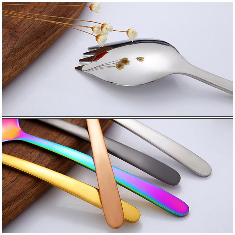 Tenedor y combinación de cuchara 2 en 1, vajilla de acero inoxidable de alta gama para ensalada, tenedor para Noodles, cuchara para sopa, cubiertos creativos para alimentos