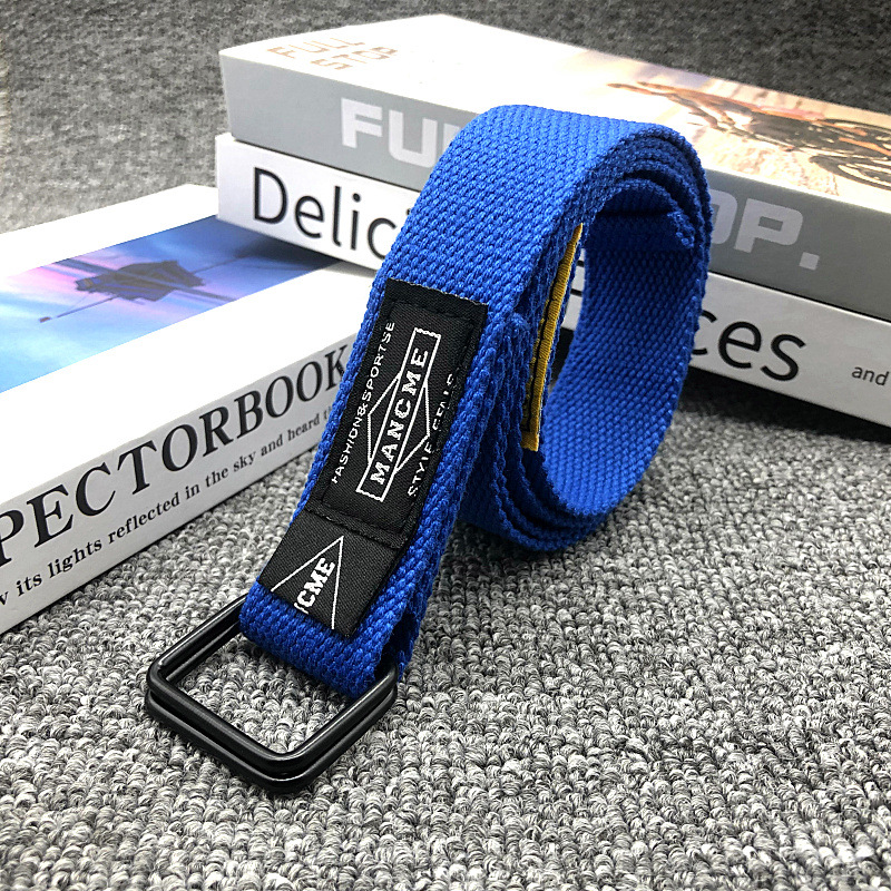 Cinturón de lona tejido con doble hebilla a la de 120cm para mujeres y hombres, accesorios para cinturones deportivos: Azul
