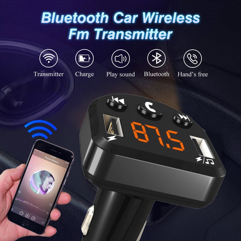 ECH8 Autolader Handsfree Fm-zender Bluetooth Carkit Lcd MP3 Speler Dual Usb Aux Speler Auto Telefoon oplader Voor Iphone