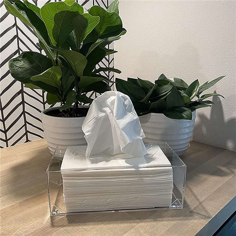 Soporte de caja de pañuelos acrílicos transparentes ABGE-3X con cubierta, caja dispensadora de pañuelos faciales para encimera, hoja secadora de plástico transparente A