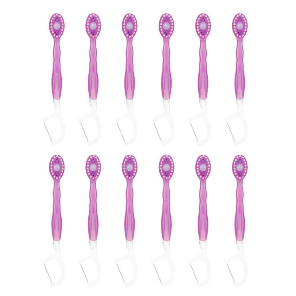 12 pezzi spazzolino usa e getta con dentifricio filo interdentale pick lingua raschietto mini spazzolino preincollato filo interdentale strumenti per l'igiene orale: Blu