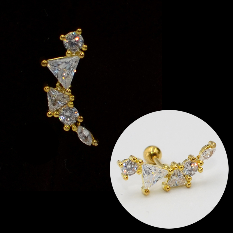 1PC Star Zircon Ear Studs Cute Ear Cartilage Helix Lobe Conch Piercing Earring For Women Jewelry 20G: Style 6-Gold