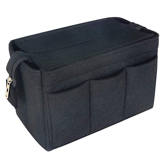 Cosmetic Organizer Felt Insert Bag For Handbag Travel Inner Purse Portable Make up Bags Fits Neverfull MM GM PM Speedy: Black / 25x16x14.5cm