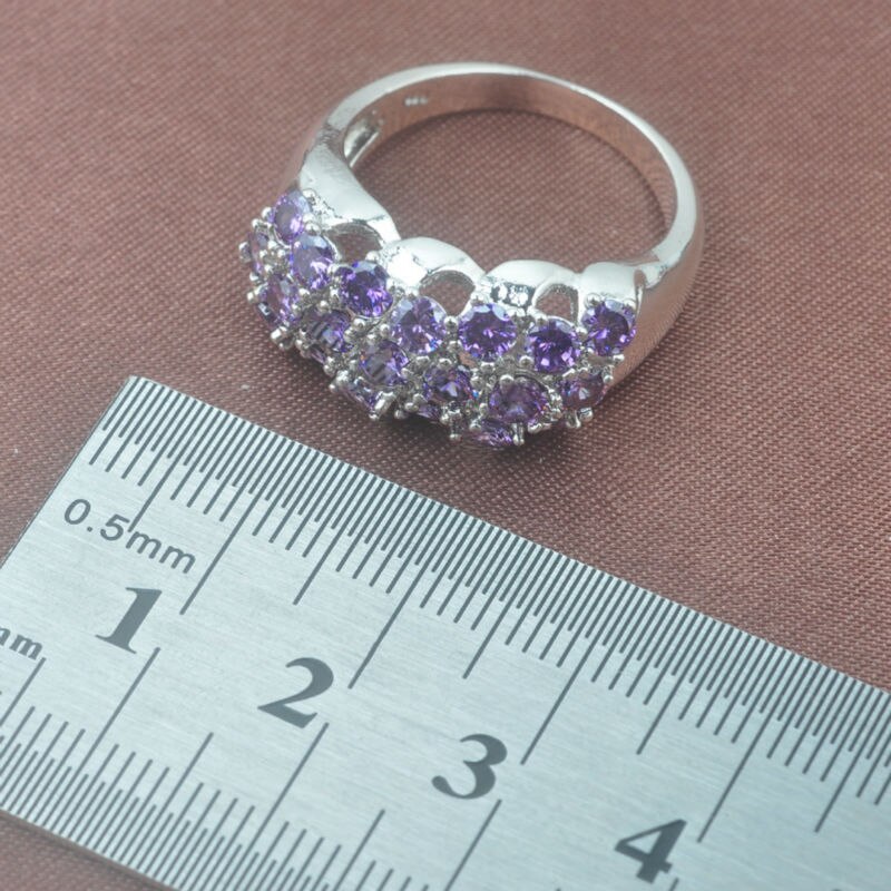 Shining Purple Cubic Zirconia Jewelry Sets Women's Silver Color Crystal Ring Necklace And Earrings Set TZ0282