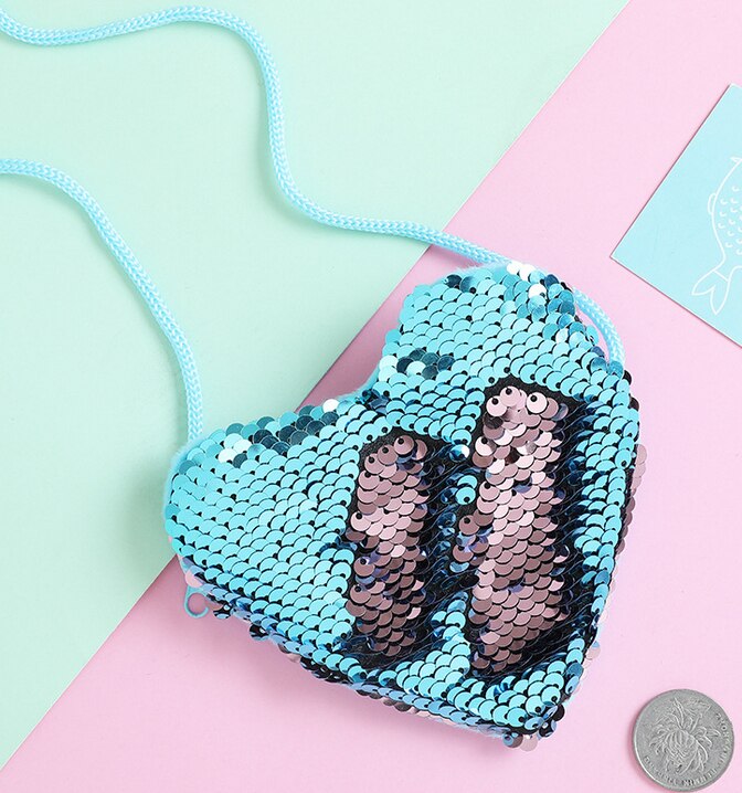 Vrouwen Mode Meisje Schouder Paillette Tassen Dames Crossbody Schouder Hart Mini Tassen: Sky Blue