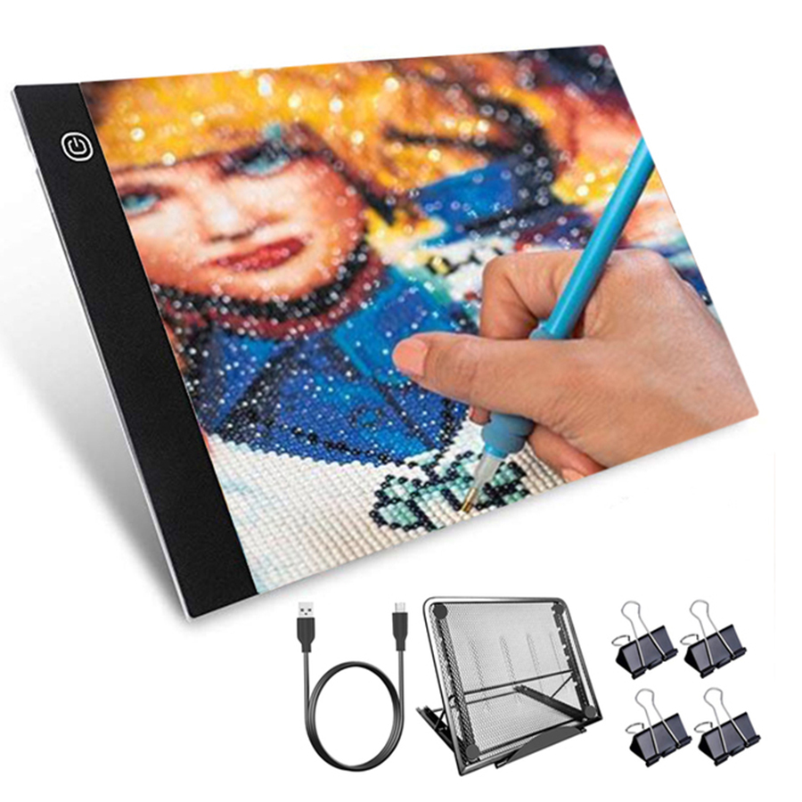 Portable A4 Size LED Diamond Painting Light Pad Eye Protection Bright Lightpad Board Diamond Painting Accessories Mosaic Tools: Package 4
