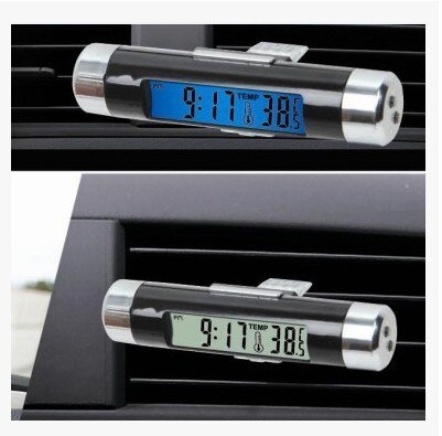 2in1 Auto Auto Lcd Backlight Clip-On Digitale Backlight Automotive Thermometer Klok Kalender Auto Vent Clips