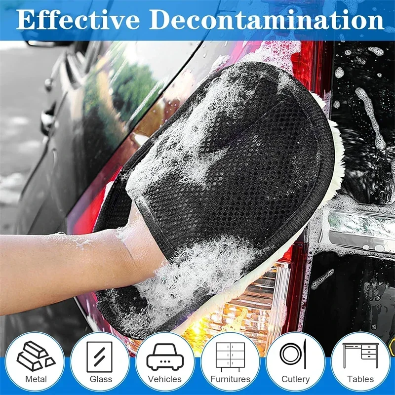Guante de esponja para limpieza de coche, manopla de lavado para pulir el coche, guantes de microfibra para limpieza de hogares de cocina automotriz, lana, 1/10 Uds.