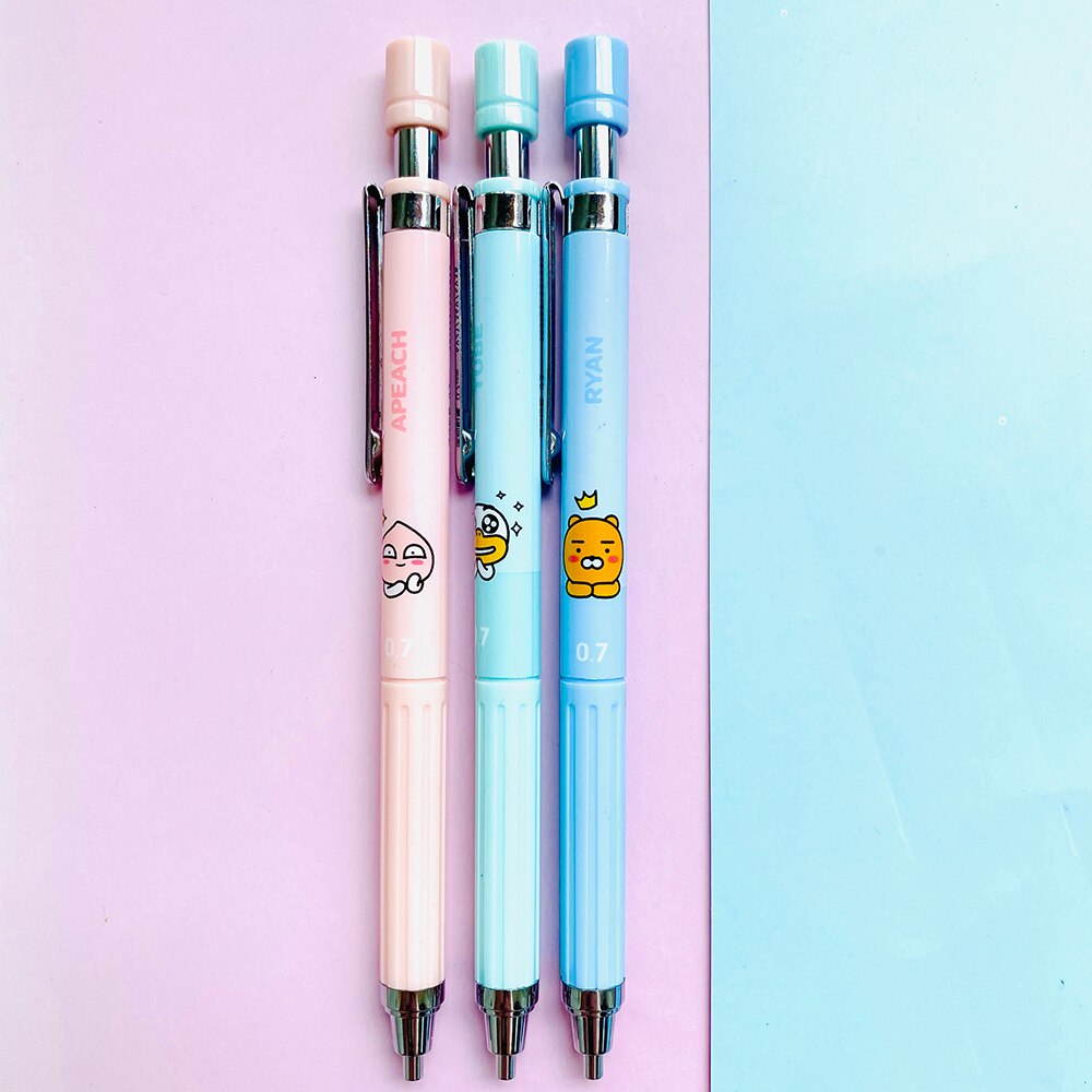 Deli mekanisk blyant lineal sæt kakao ven 3 stk mekanisk blyant 3 stk blyantpåfyldning sød pen til piger koreansk papirvarer: 3 stk. pecil