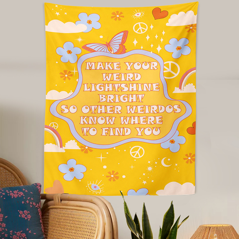 Tapiz de sol Retro para colgar en la pared, tela de pared estética Vintage de 80s y 70s, flores, decoración Hippie, sala de estar, dormitorio, estampado bohemio