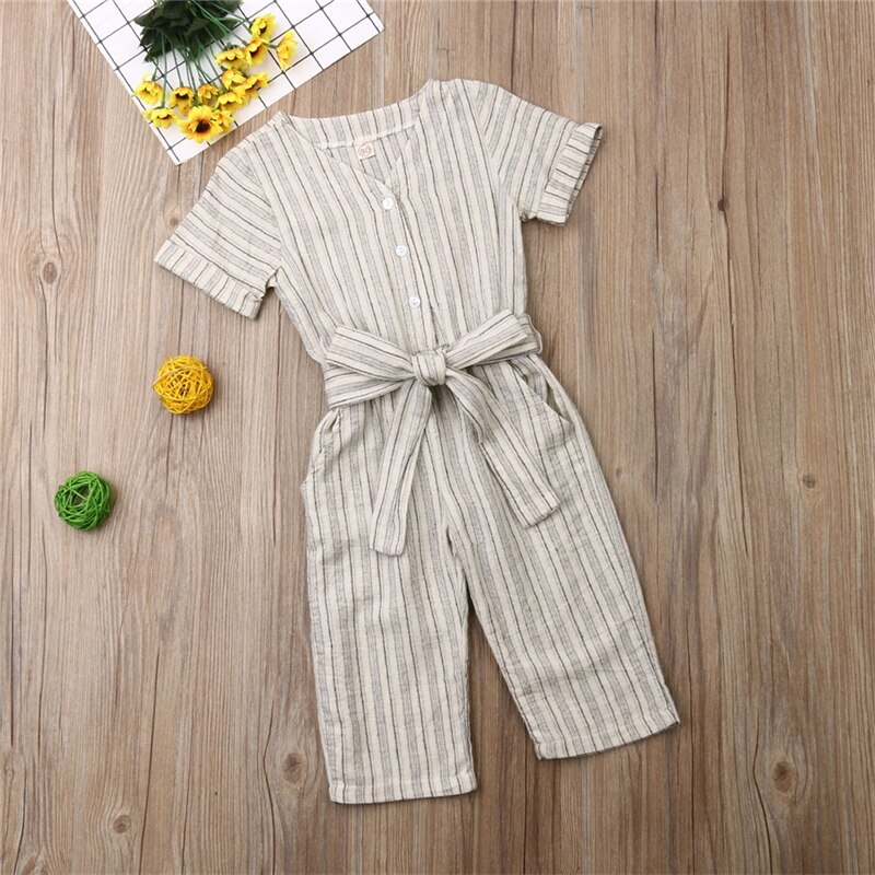2019 da criança do miúdo da menina do bebê verão casual rendas acima roupas criança listrado impressão longa calça macacão outfits 2-7y