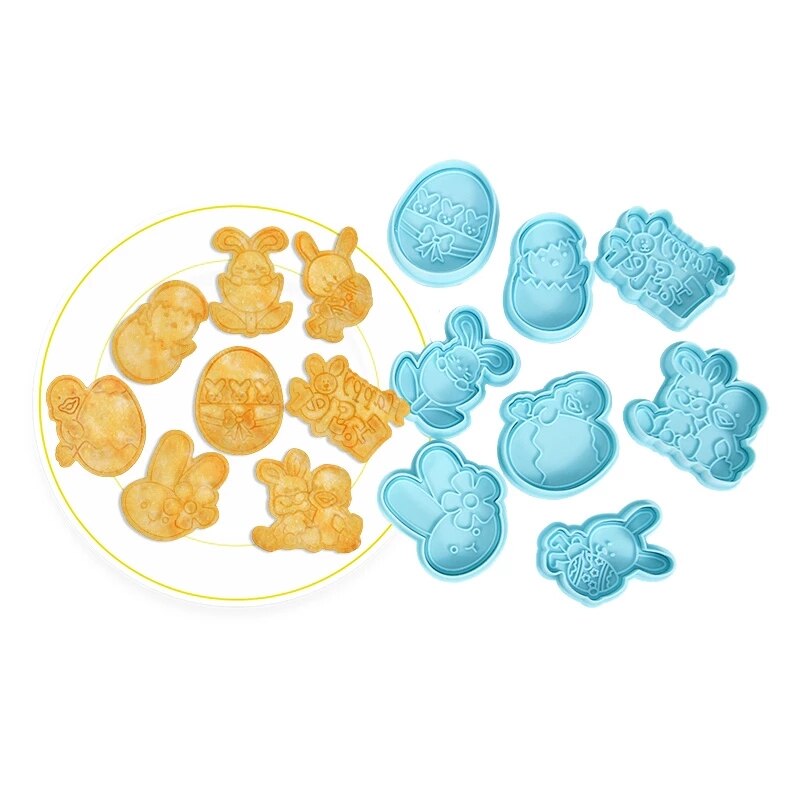 4Pcs Cookie Mold 3D Cartoon Bunny Eieren Biscuit Cutter Loaf Sugar Ambachtelijke Plunger Fondant Bakken Tools Gelukkig Pasen cake Decor