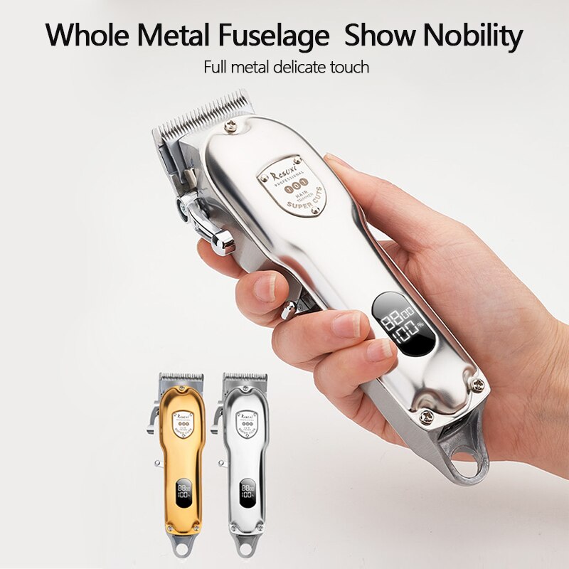 All-metal barber hair clipper electric hair trimmer men cordless hair cutter machine hair cut LCD rechargeable