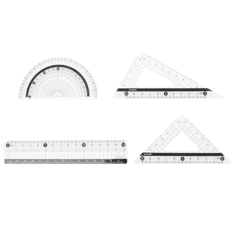 4Pcs Student Drawing Squares Triangle Ruler Protractor Maths Geometry Stationery