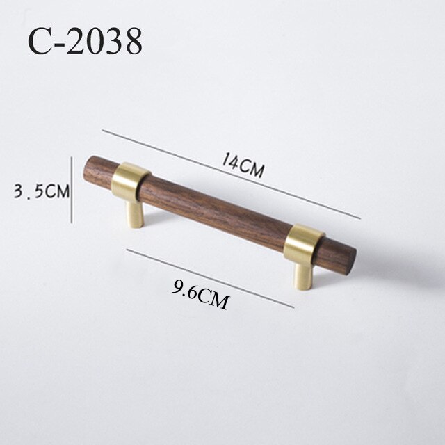 Naturalne drewno + mosiądz T bar klamki robić drzwi amerykańskie stylowe meble drewniany uchwyt szuflady ciągnie gałki i uchwyty szafek kuchennych: C-2038-96