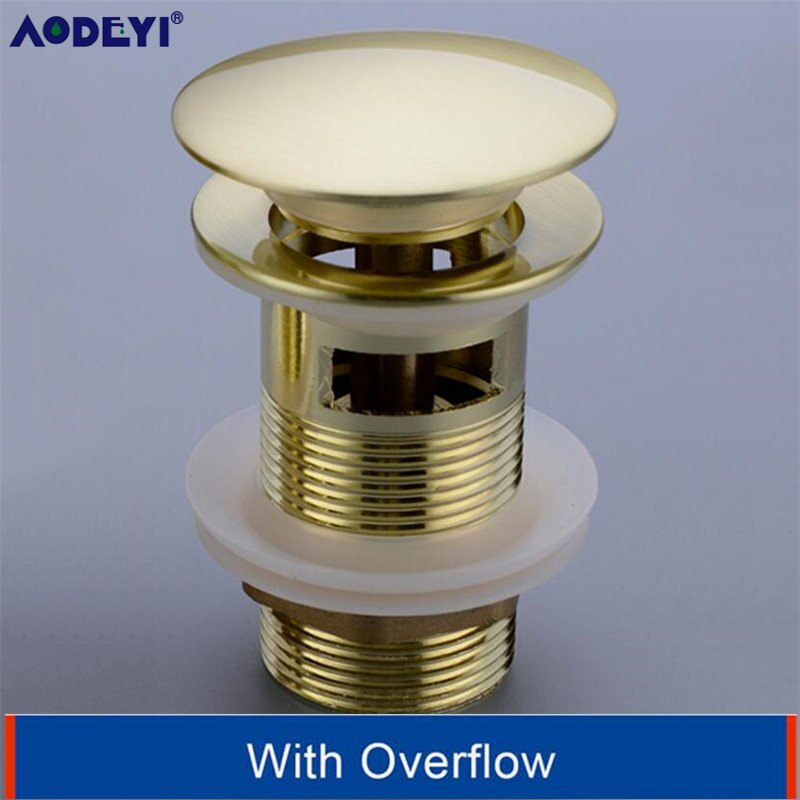 AODEYI Brass Basin Waste Drain Stopper Bathroom 1 1/4 Slotted Unslotted Pop-Up-Drain P-Trap with without Overflow: Brush gold overflow