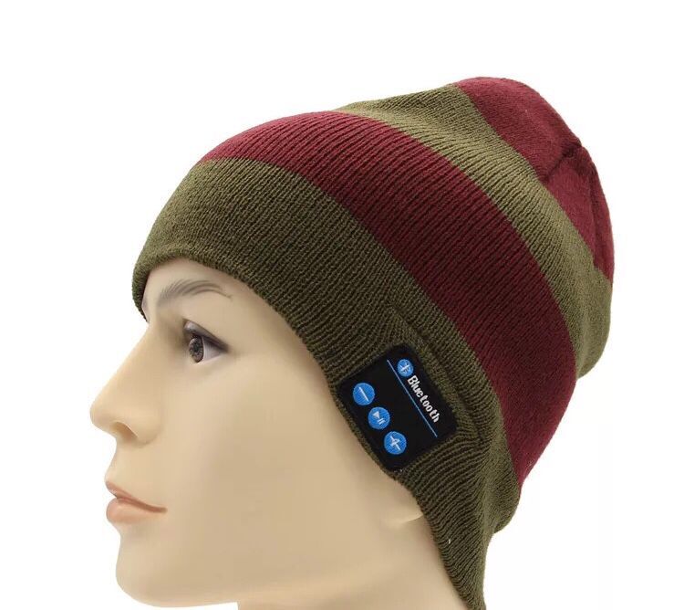 Hat bluetooth strikket hat capfor vinter smart bluetooth pandebånd strikket cap udendørs afslappet sport hat cap til mænd og kvinder: Grøn rød