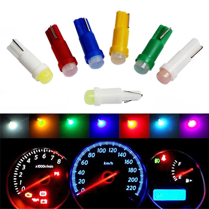 10 stk auto ledet pære  t5 1 smd bil kolbe instrument lys indikator pære auto bil tilbehør interiør lys hette lys plast lampe: Fargeblanding