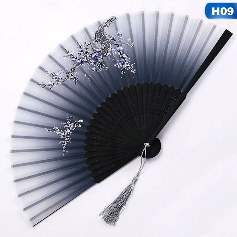 Zomer Vintage Bamboe Vouwen Hand Held Bloem Fan Chinese Dance Party Pocket Bruiloft Benodigdheden: H09