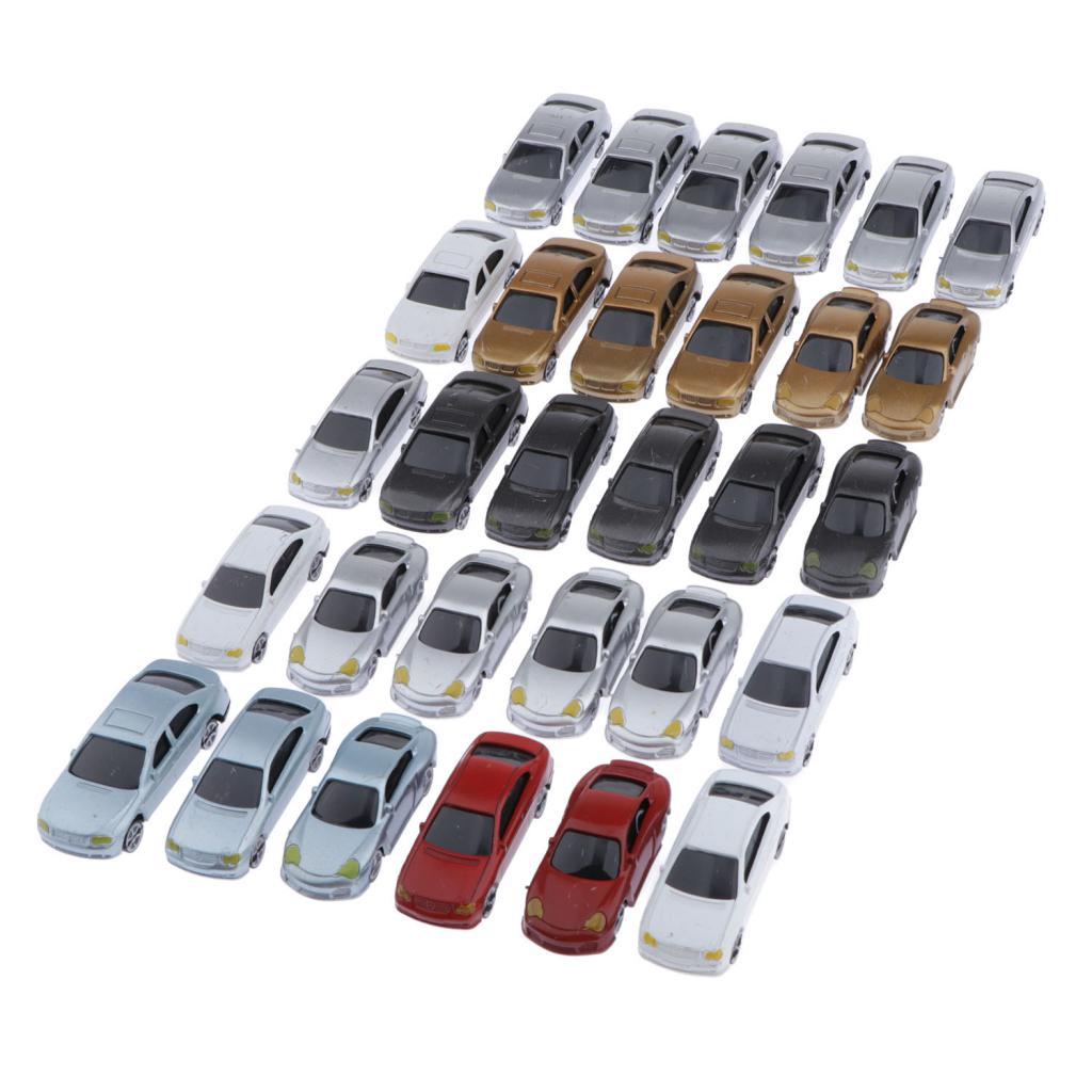 30 Pieces Painted Miniature Cars 1:75 OO Buildings Parking Lot Train Landscape