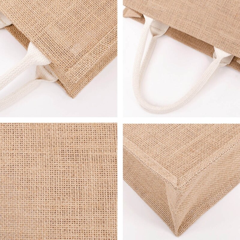 12 Pack Burlap Jute Tote Bag With Handles, Large Reusable Grocery Beach Bag W