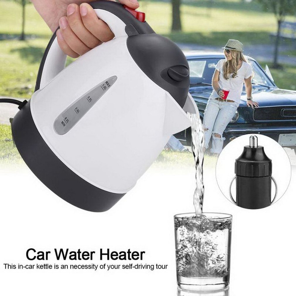 1000ML Car Kettle Portable Water Heater Travel Auto 12V/24V for Tea Coffee 304 Stainless Steel Large Capacity Vehicle